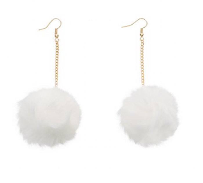 White Fluffy Pom Pom Earrings