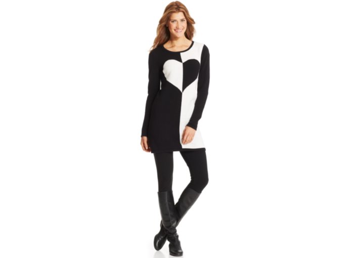 Style&Co. Colorblocked Heart-Print Tunic Sweater & Leggings