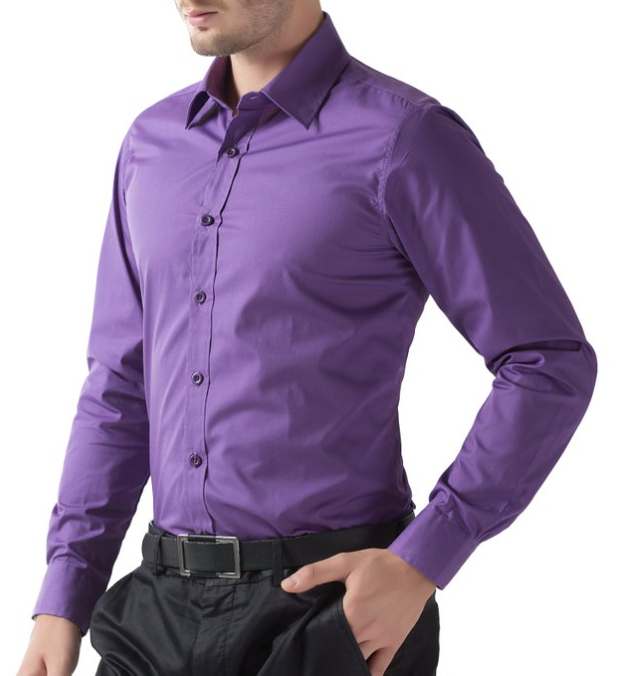 PAUL JONES Purple Mens Casual Slim Dress Shirts