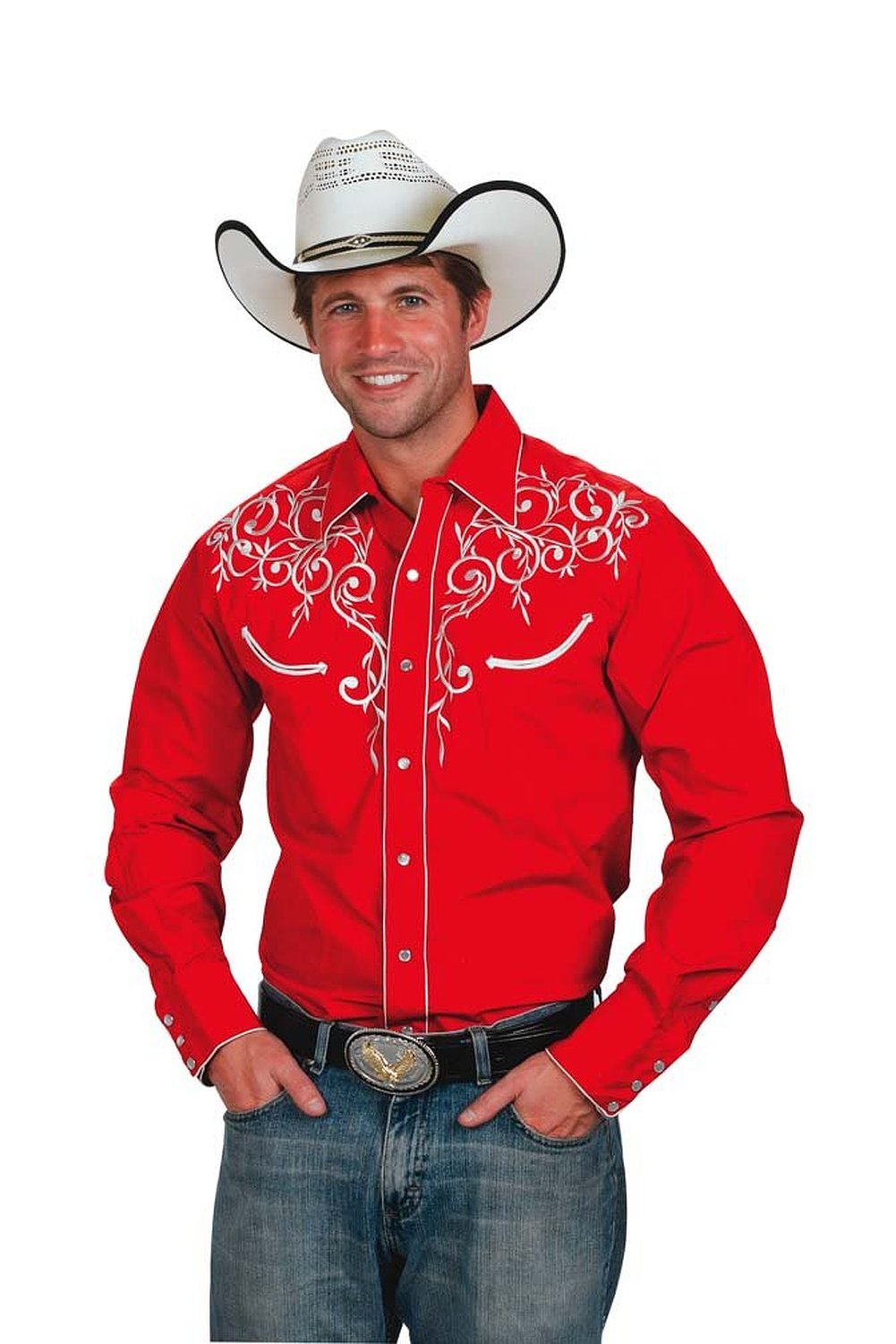 Western Express Men's Cotton Blend Retro Leaf Embroidery Shirt