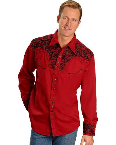 Scully Men's Floral Embroidered Navy Retro Western Shirt