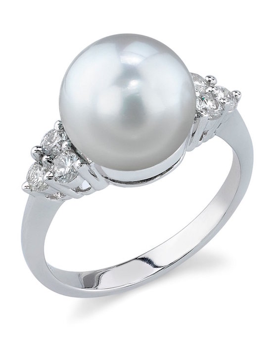 10mm White South Sea Cultured Pearl & Diamond Sea Breeze Ring in 14K Gold