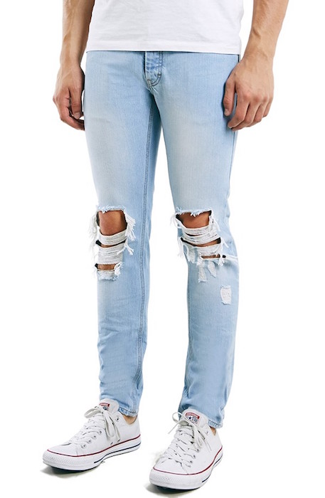 Topman Ripped Skinny Jeans (Light Blue) | Blingby
