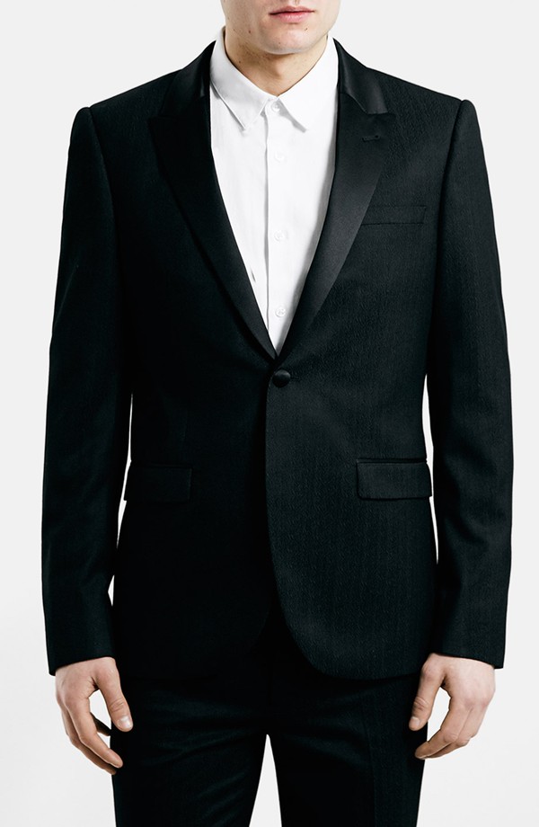 Topman Black Textured Skinny Fit Tuxedo Jacket