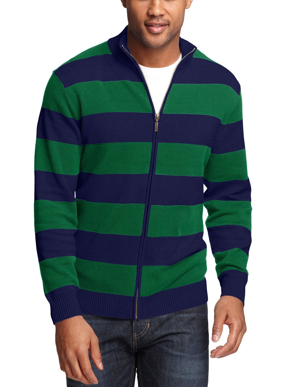 Club Room Men's Wide Horizontal Striped Full Zip Sweater