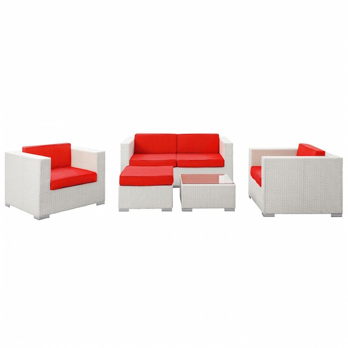 5-Pc Outdoor Wicker Seating Set in White and Red
