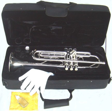 New Concert Band Real Silver Plated Trumpet w/case