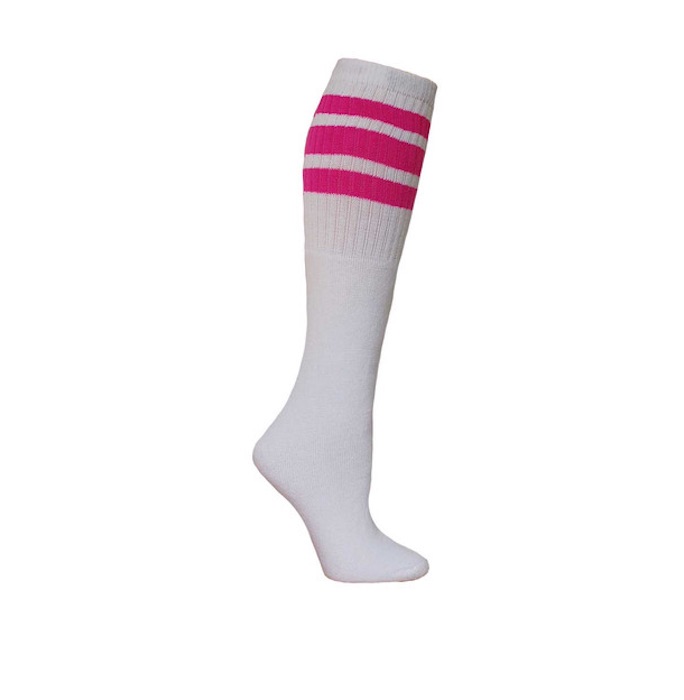 Tube Sock Knee High | White w/ Pink Stripes | Blingby