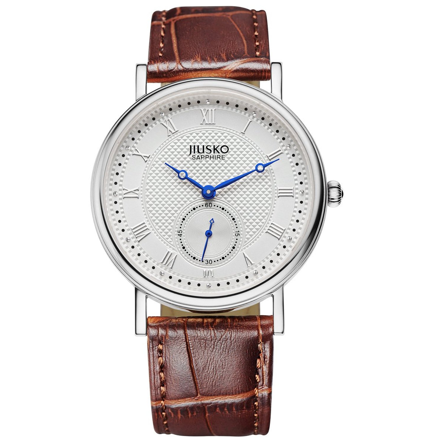 Jiusko Mens Classic Roman Numbers Brown Leather Quartz Wrist Watch 132MS0107