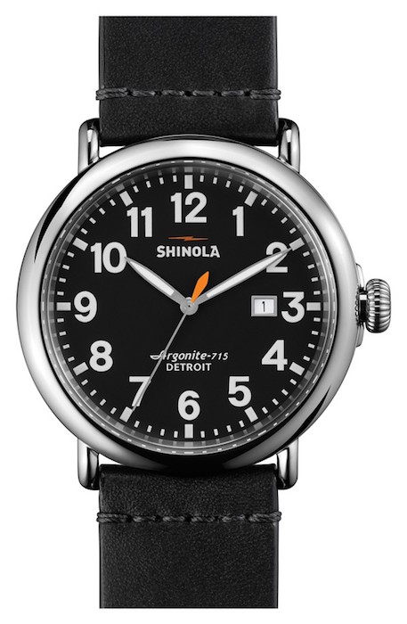 Shinola 'The Runwell' Round Leather Strap Watch, 47mm