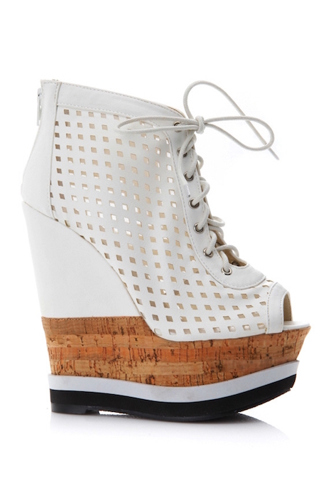 Lilliana Caged Peep Toe Lace Up Wedge Bootie