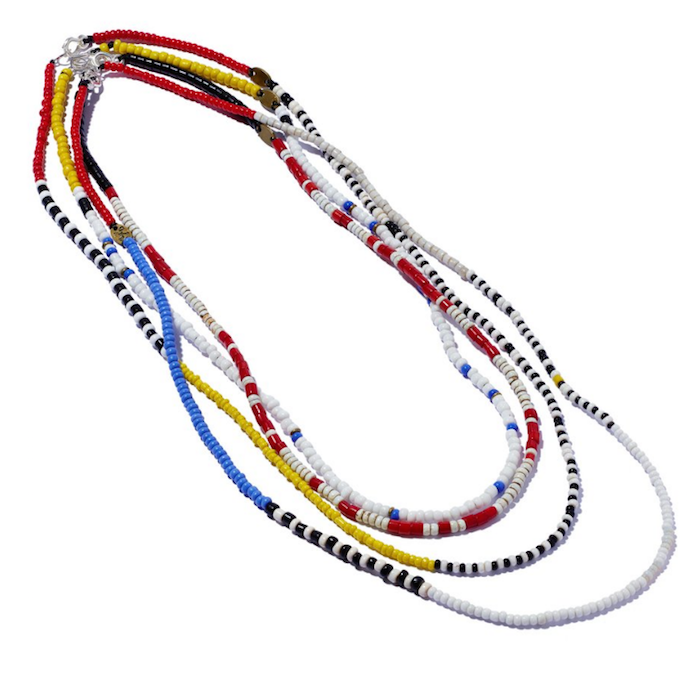 Giles & Brother African Seed Bead Necklace Red, Black, White & Yellow