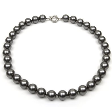 Gem Stone King 18 Inch Round Black Shell Pearl Necklace With Large 12Mm Pearls
