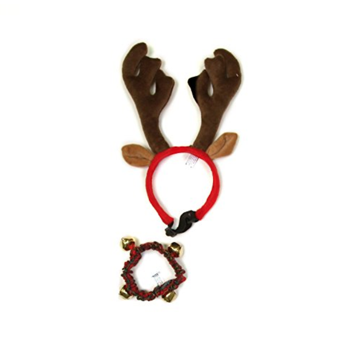 Outward Hound Holiday Bell Collar and Antler Combo Pack Wearable Christmas Accessories for Dogs