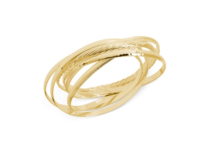 Touch Of Silver Textured Bangle Bracelet Set In 14K Gold-Plated Brass