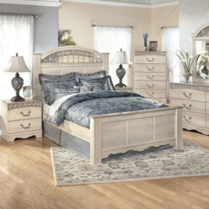 Signature Design by Ashley Catalina Bedroom Set with Queen Bed, Nightstand, Dresser and Mirror