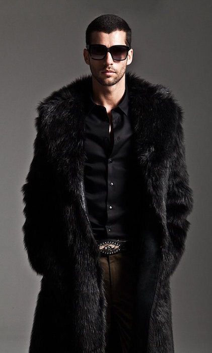 YABEIQIN Men Faux Fur Coat Long Jacket