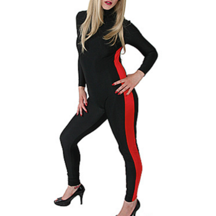 VAULTING CATSUIT BLACK WITH RED STRIPE