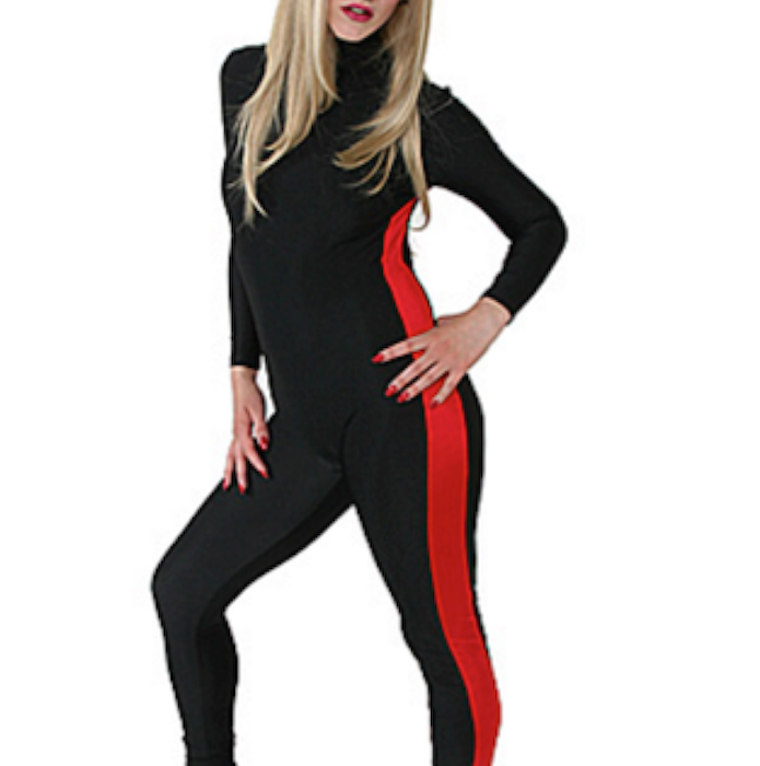 VAULTING CATSUIT BLACK WITH RED STRIPE