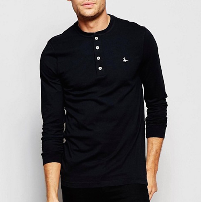 Jack Wills Henley T-Shirt With Long Sleeves in Black Exclusive