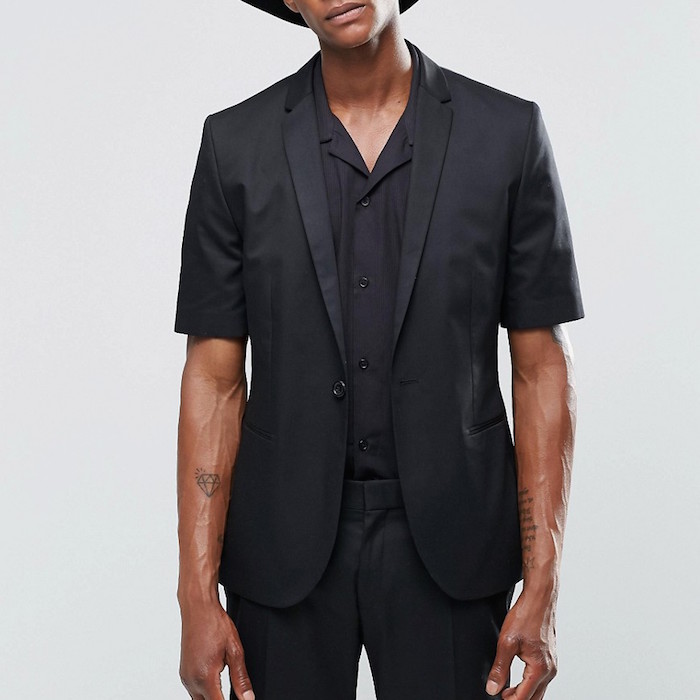 Religion Slim Blazer In Black With Short Sleeve