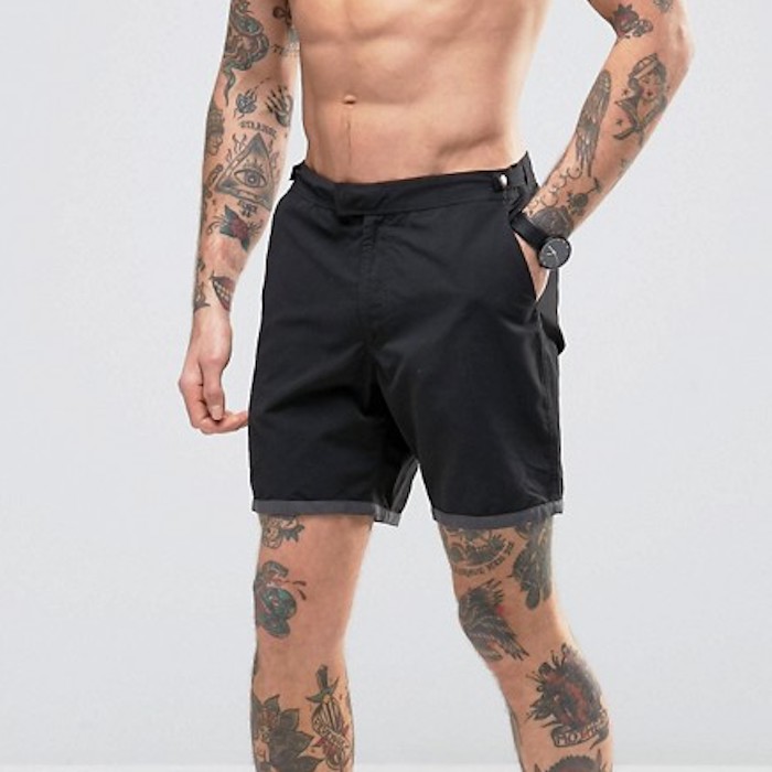 ASOS Swim Shorts With Fixed Waistband In Black In Mid Length