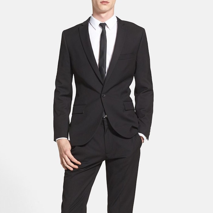 Topman Black Textured Skinny Fit Suit Jacket