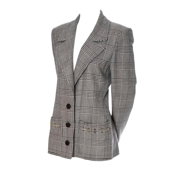 1980s Valentino Boutique Vintage Plaid Wool Blazer Jacket