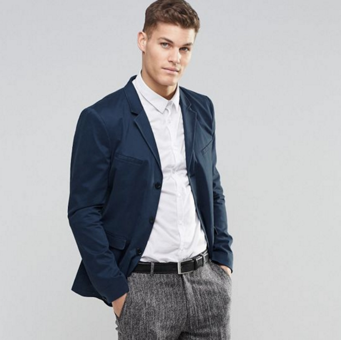 ASOS Skinny Blazer In Washed Cotton In Blue