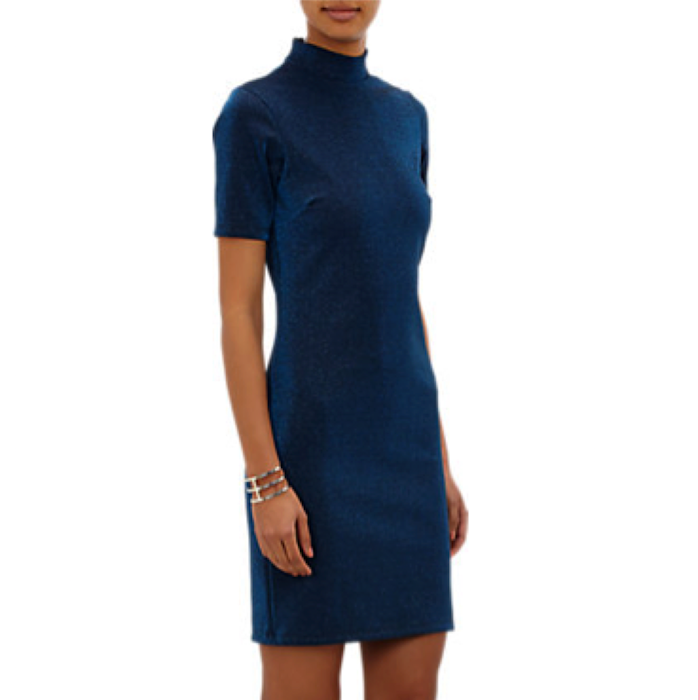 NOMIA Lurex Short-Sleeve Turtleneck Shift Dress