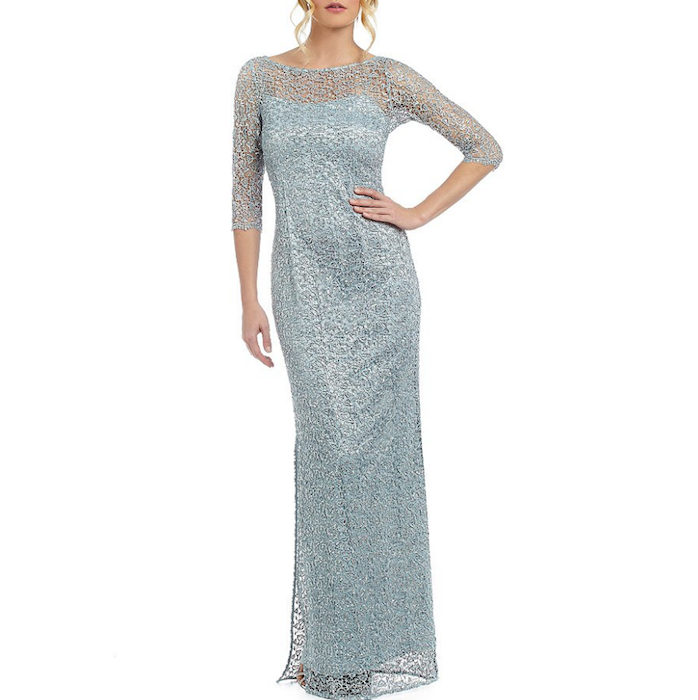 Kay Unger Sequined Lace Illusion Gown