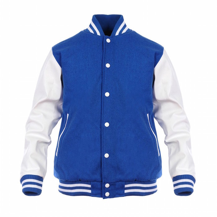 Blue & White Retro Varsity Wool & Synthetic Leather Letterman Jacket