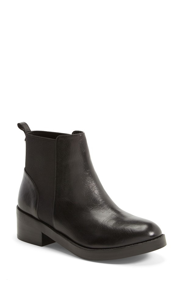 Black Premium Leather Flared Block Heel Boots