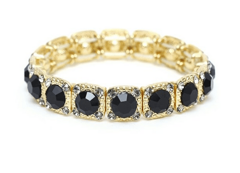 Heirloom Finds Gorgeous Gold Tone and Jet Black Crystal Stretch Bracelet