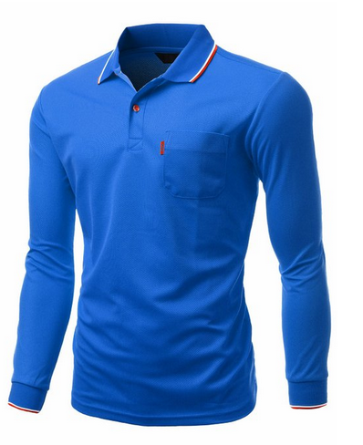 Xpril Men's Basic Collar Polo Long Sleeve Pocket Point T-Shirt | Blingby