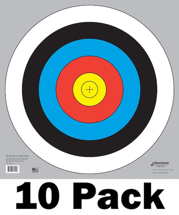 60 cm / 24 in Bullseye Archery and Gun Targets by Longbow Targets (4, 10, 25, & 100 Packs)