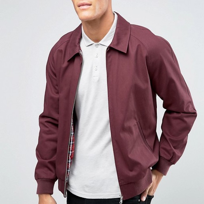 ASOS Harrington Jacket In Cotton Fabric In Burgundy