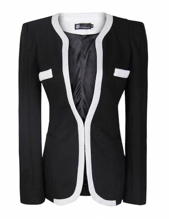 PrettyGuide Women Black White Colors Career Slim Suit Blazer 