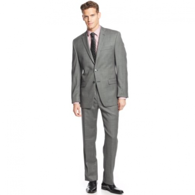 Calvin Klein Grey Pindot Slim-Fit Suit | Blingby