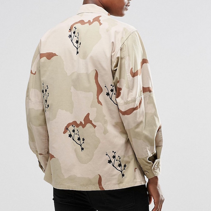Reclaimed Vintage Camo Jacket With Cherry Blossom Print
