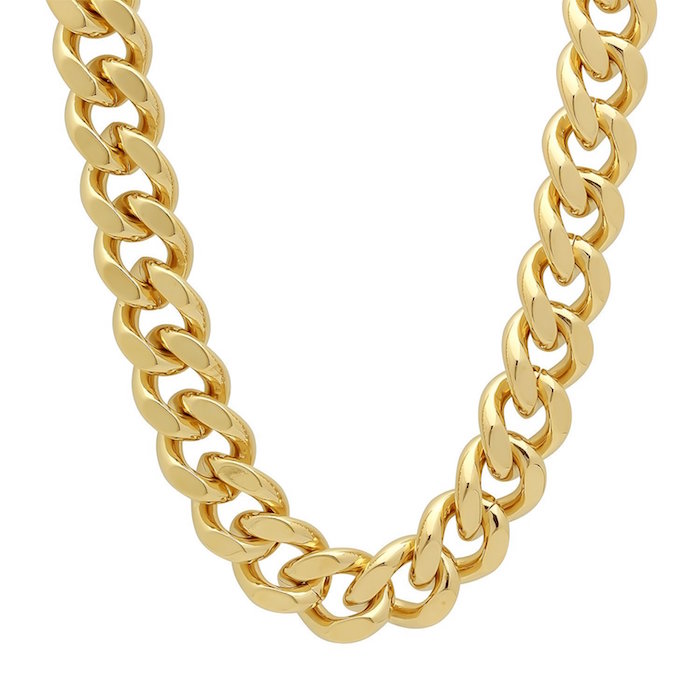 15mm 14k Gold Plated Flat Cuban Link Curb Chain Necklace