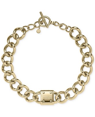 Michael Kors Gold-Tone Logo Plaque Chain Toggle Necklace