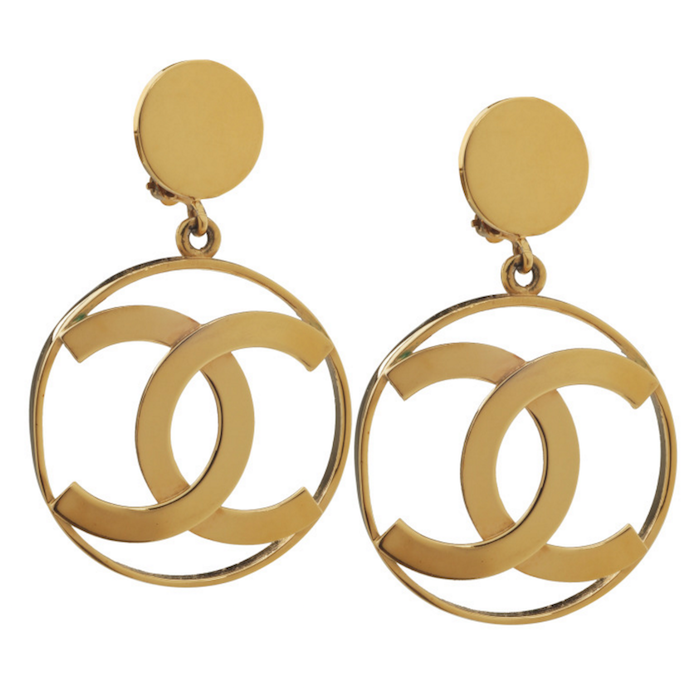 Chanel Logo Hoop Earrings