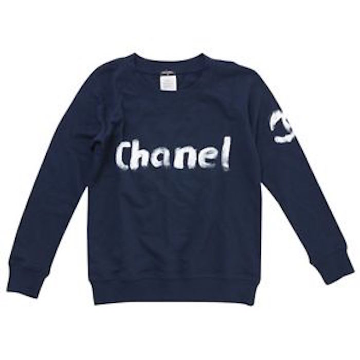 Chanel Limited Edition Navy Sweatshirt Hand-painted by Karl Lagerfeld