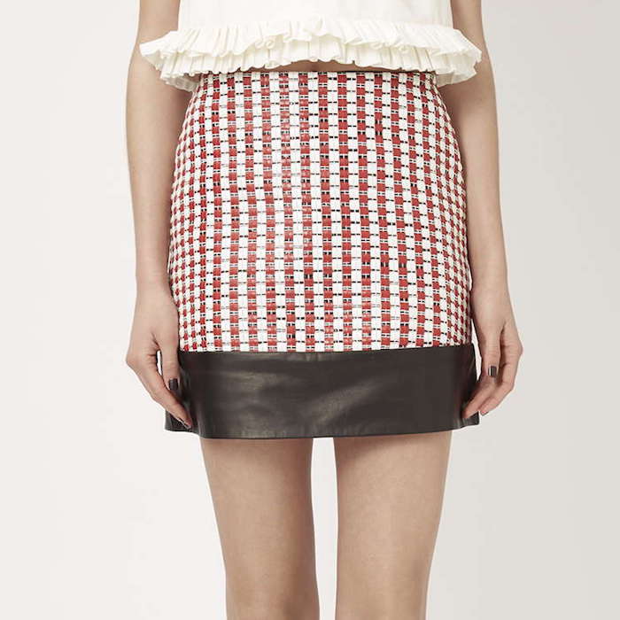 Textured Leather Hem Mini Skirt by Unique