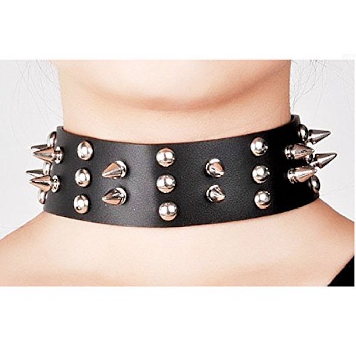 FM42 Gothic Rivet Black Leather Spiked Necklace Neckband Choker PN1006