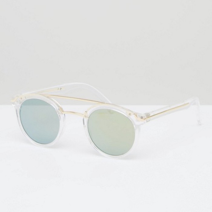 ASOS Round Sunglasses With Metal Nose Bridge & Flash Flat Lens