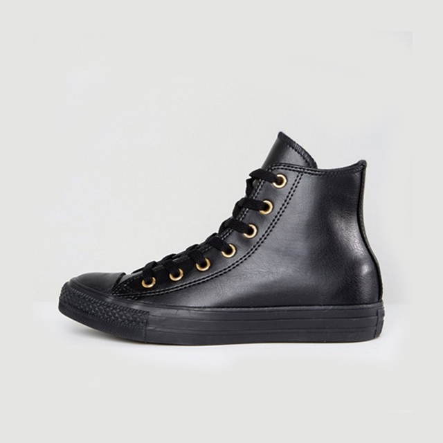 Converse Chuck Taylor Hi Top Trainers In Black With Gold Eyelets