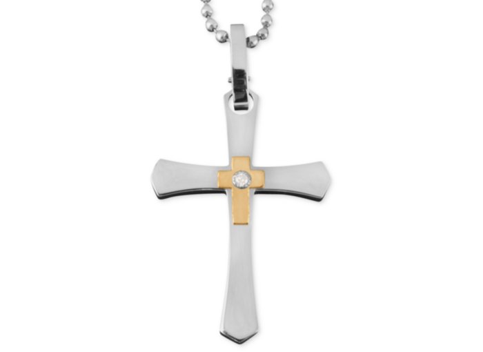 Small Unisex Gold Cross Pendant Necklace for Men and Women Stainless Steel High Polished