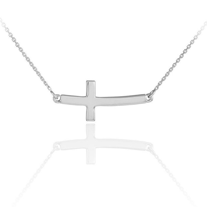 925 Sterling Silver Sideways Cross Curved Cute Necklace